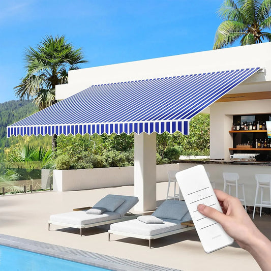 Aoxun 15x10FT Motorized Retractable Awning - With Remote Control Manual Crank