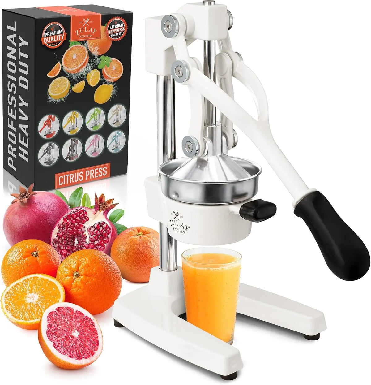 Zulay Kitchen Cast Iron Juicer - Orange Manual Juicer, Citrus Press, White