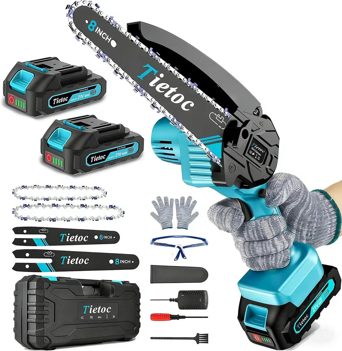 Mini Chainsaw Cordless - 8 Inch & 6 Inch Portable Electric Chainsaw, Battery Powered Handheld Power Chain Saw with 2 Batteries and Auto Oil, Dad, Men