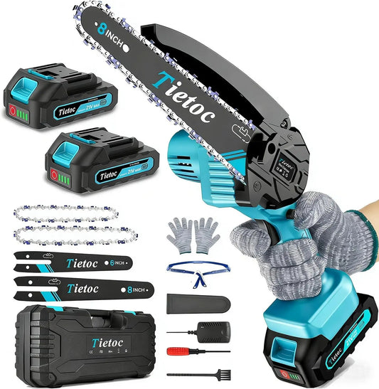 Mini Chainsaw Cordless - 8 Inch & 6 Inch Portable Electric Chainsaw, Battery Powered Handheld Power Chain Saw with 2 Batteries and Auto Oil, Dad, Men