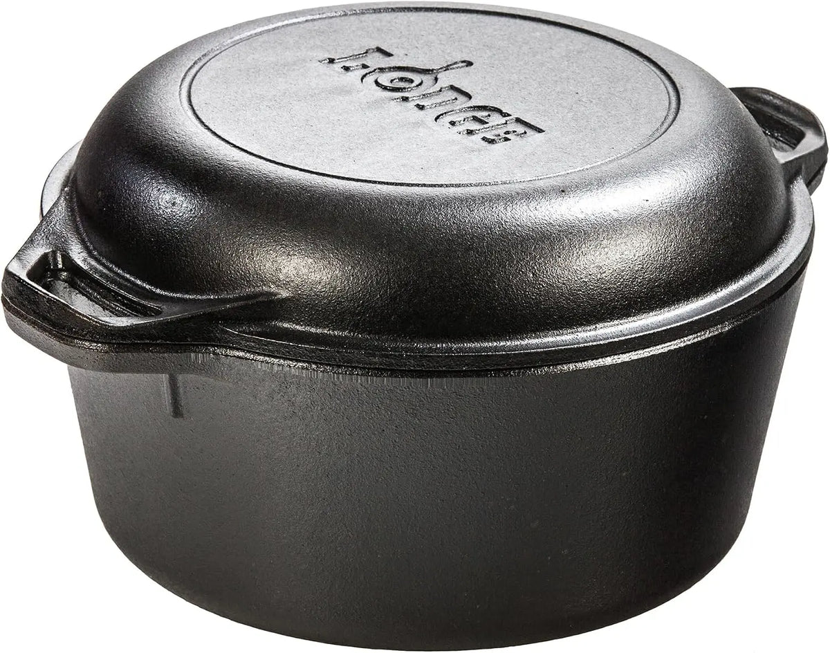 Lodge Cast Iron Double Dutch Oven - 2-in-1 Pot and Skillet Combo, 5 Quart