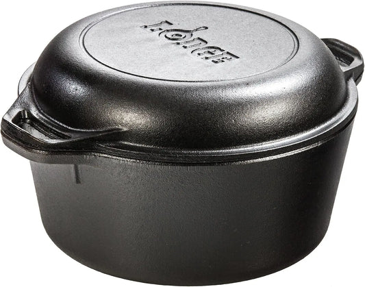 Lodge Cast Iron Double Dutch Oven - 2-in-1 Pot and Skillet Combo, 5 Quart