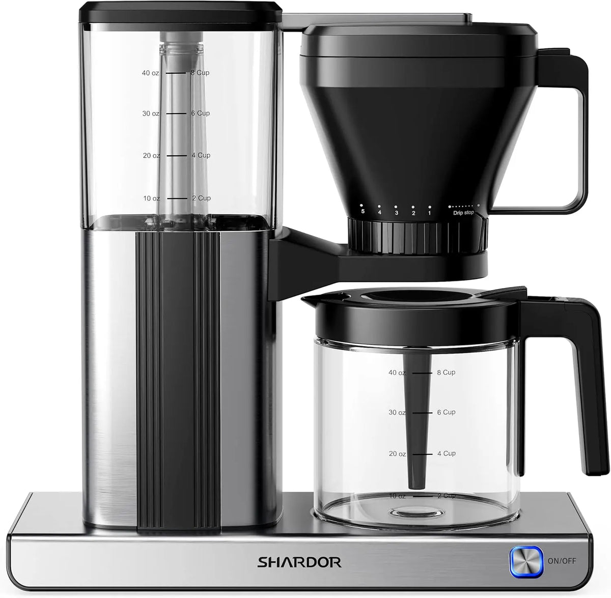 SHARDOR 8-Cup Drip Coffee Maker - Permanent Filter, Carafe, Black/Silver