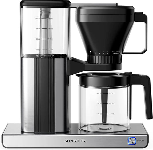 SHARDOR 8-Cup Drip Coffee Maker - Permanent Filter, Carafe, Black/Silver