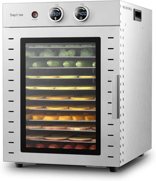Food Dehydrators Machine with 12 Stainless Steel Trays with Timer Setting Temperature Adjusted 68 ℉ to 194 ℉ Dryer for Herb Fruit Meat Vegetables