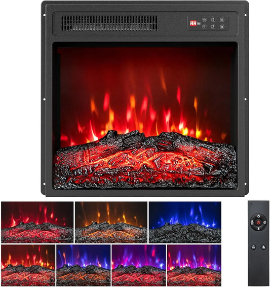 COSTWAY Electric Fireplace Insert 18-inch Wide - 750W/1500W, Black