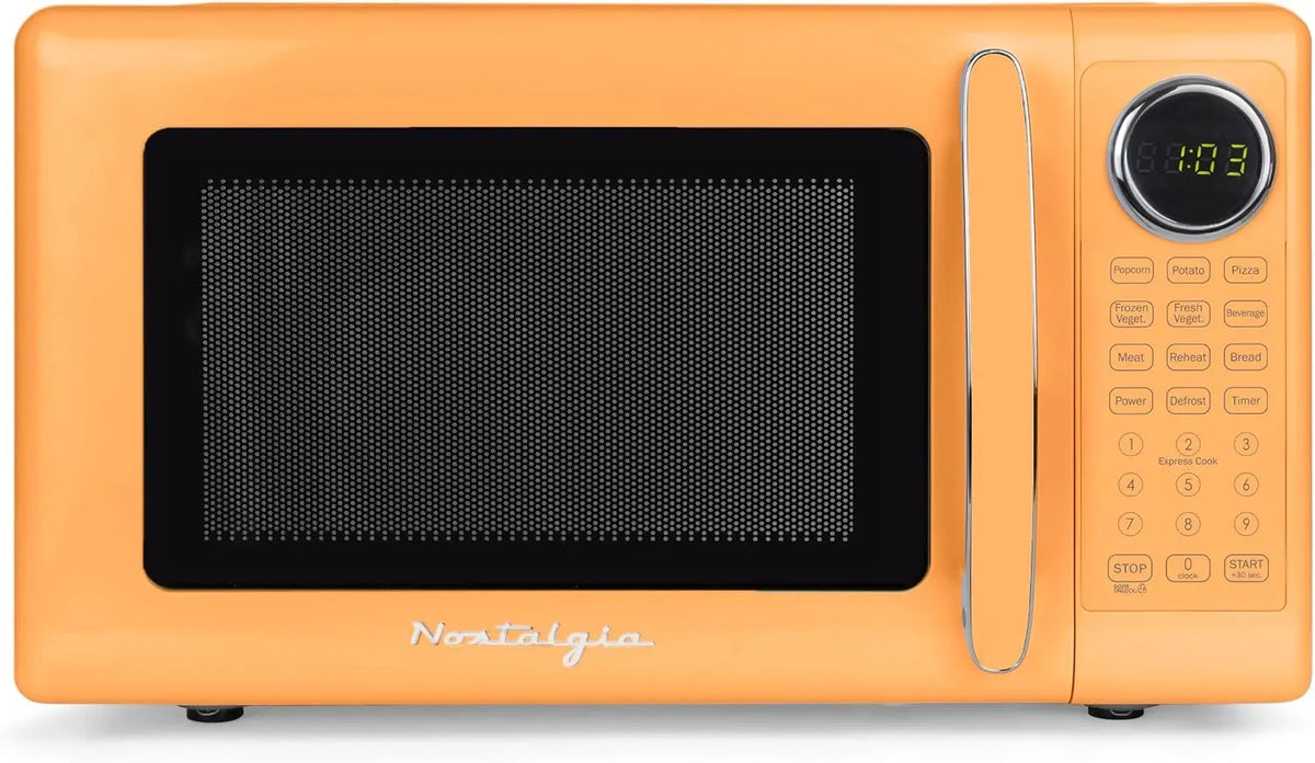 Nostalgia Modern Retro Compact Countertop Microwave Oven - 0.7 Cu. Ft., 700-Watts with LED Digital Display, Child Lock, Easy Clean Interior, Orange