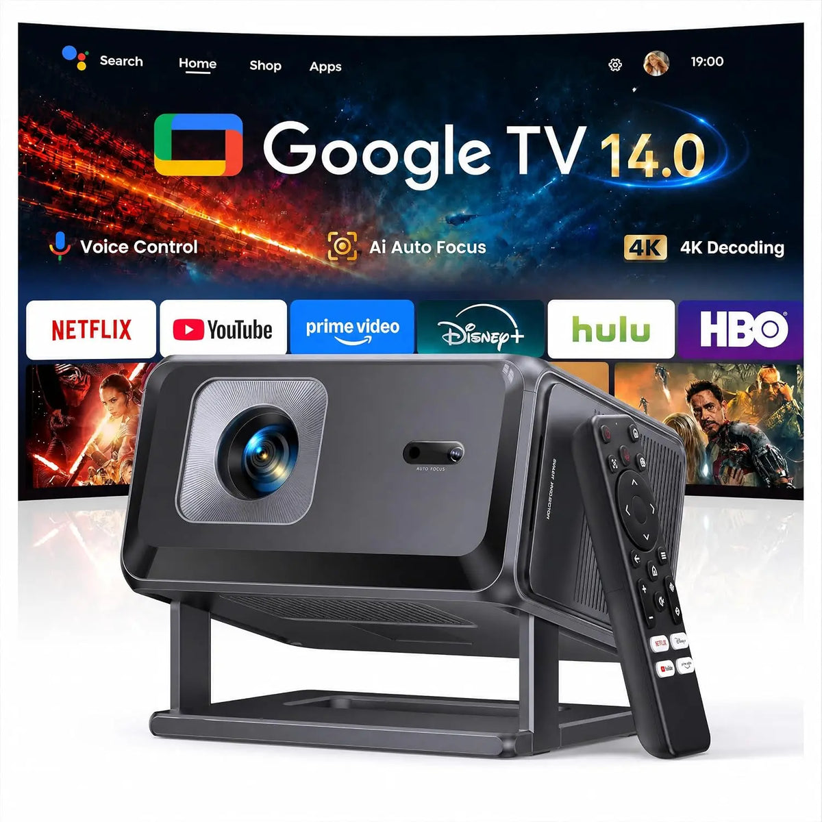 Portable Smart Projector [Bundled - Google TV Stick 14.0 & 4K Support & Dolby] with WiFi and Bluetooth HDR10