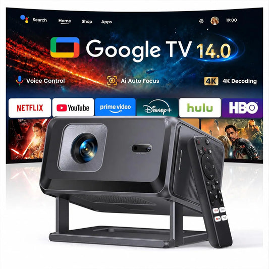 Portable Smart Projector [Bundled - Google TV Stick 14.0 & 4K Support & Dolby] with WiFi and Bluetooth HDR10