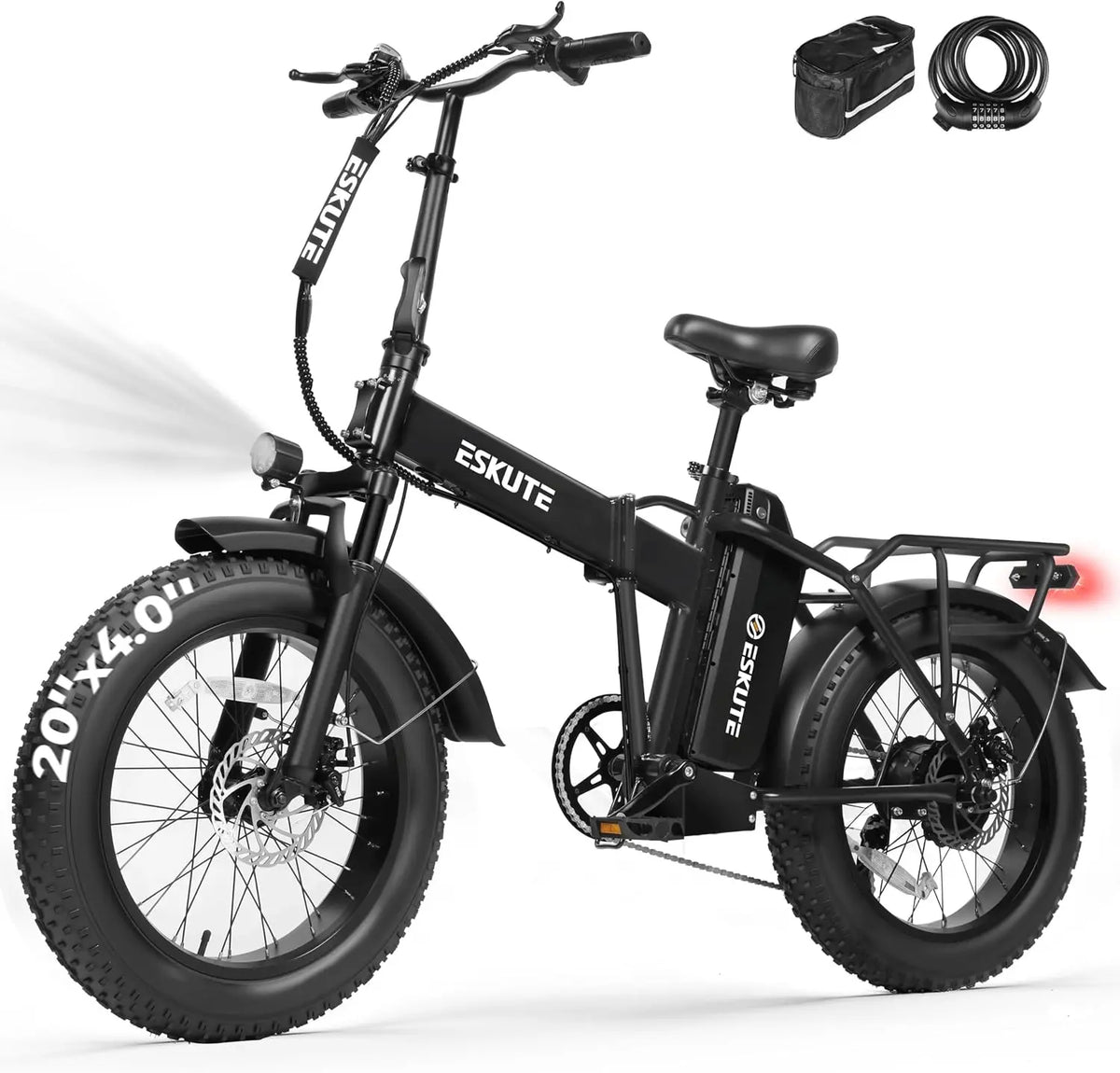 ESKUTE D300 Electric Bike for Adults - 48V 20.8Ah Removable Battery, 20x4 Fat Tire Foldable Ebike with 1200W Peak Motor, Folding E Bike with 7‑Speed