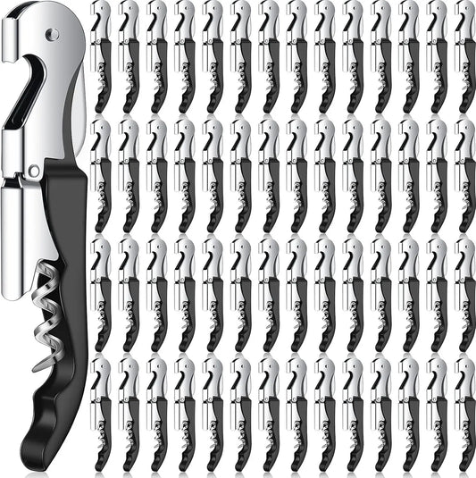 Waiter Corkscrew Wine Openers Heavy Duty Hinges Wine Key Bottle Opener All in One Double Hinged Waiter's Corkscrew - Black, 100 Pack