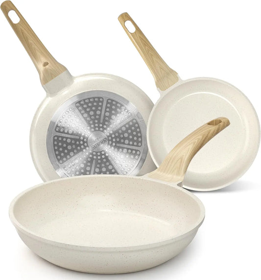 YASHE 3Pcs Granite Nonstick Frying Pan Set - Induction Ready, 8/9.5/11-Inch