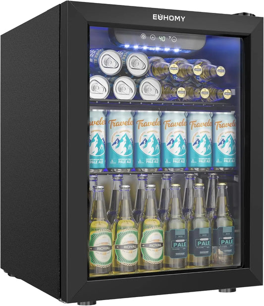 EUHOMY 1.7 Cu. Ft. Mini Fridge - 68 Can Beverage Refrigerator with Glass Door