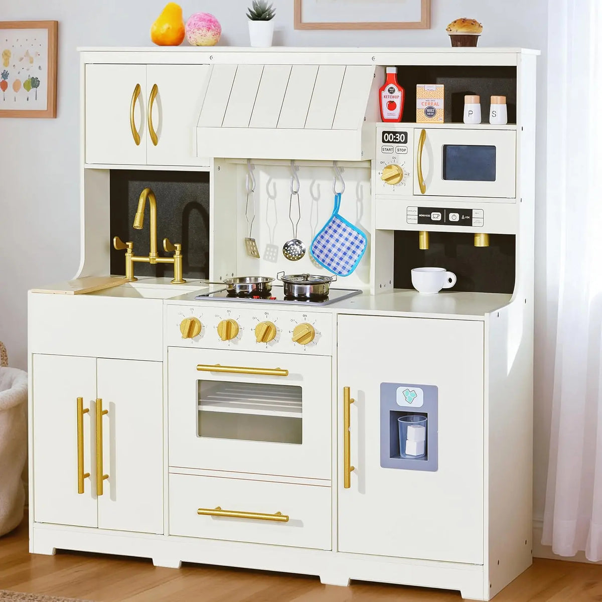 inFUNSAME Wooden Play Kitchen for Kids with Lights & Sounds - Modern Design