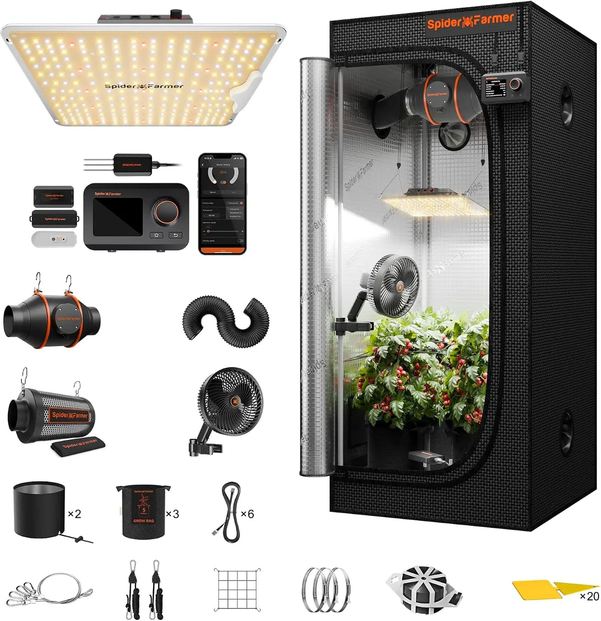 Spider Farmer 2.3×2.3ft SF1000 - 100W Indoor Grow Tent Kit w/GGS Controller