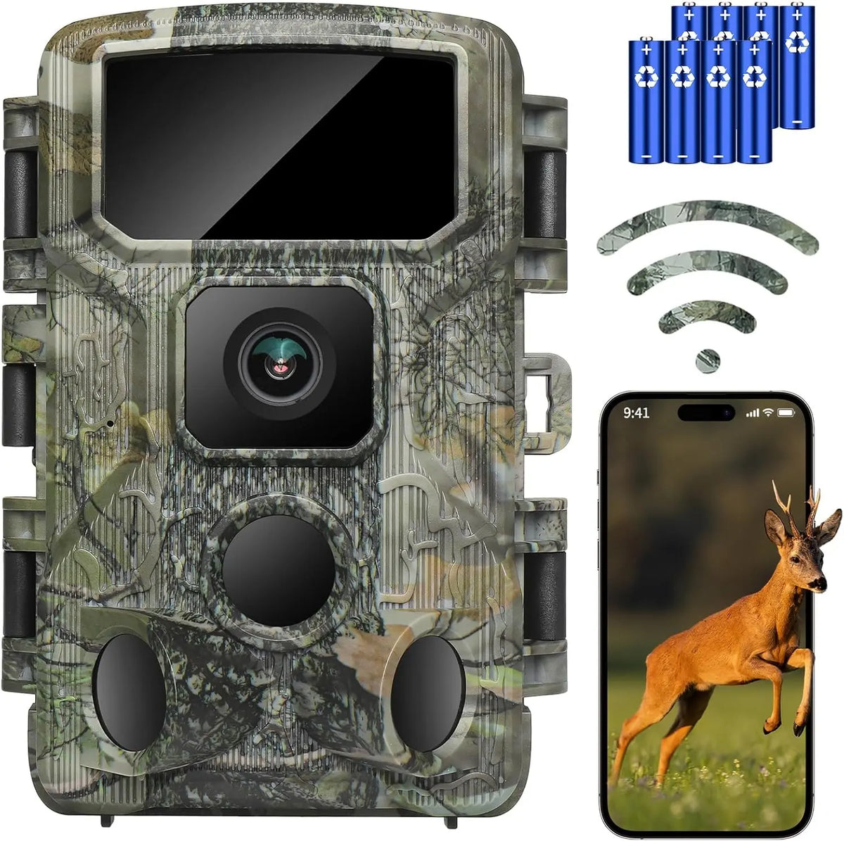 KJK Trail Camera 4K 64MP WiFi Bluetooth Game Camera - Night Vision Wildlife Hunting Camera, 0.1s Trigger Motion Activated, IP67 Waterproof