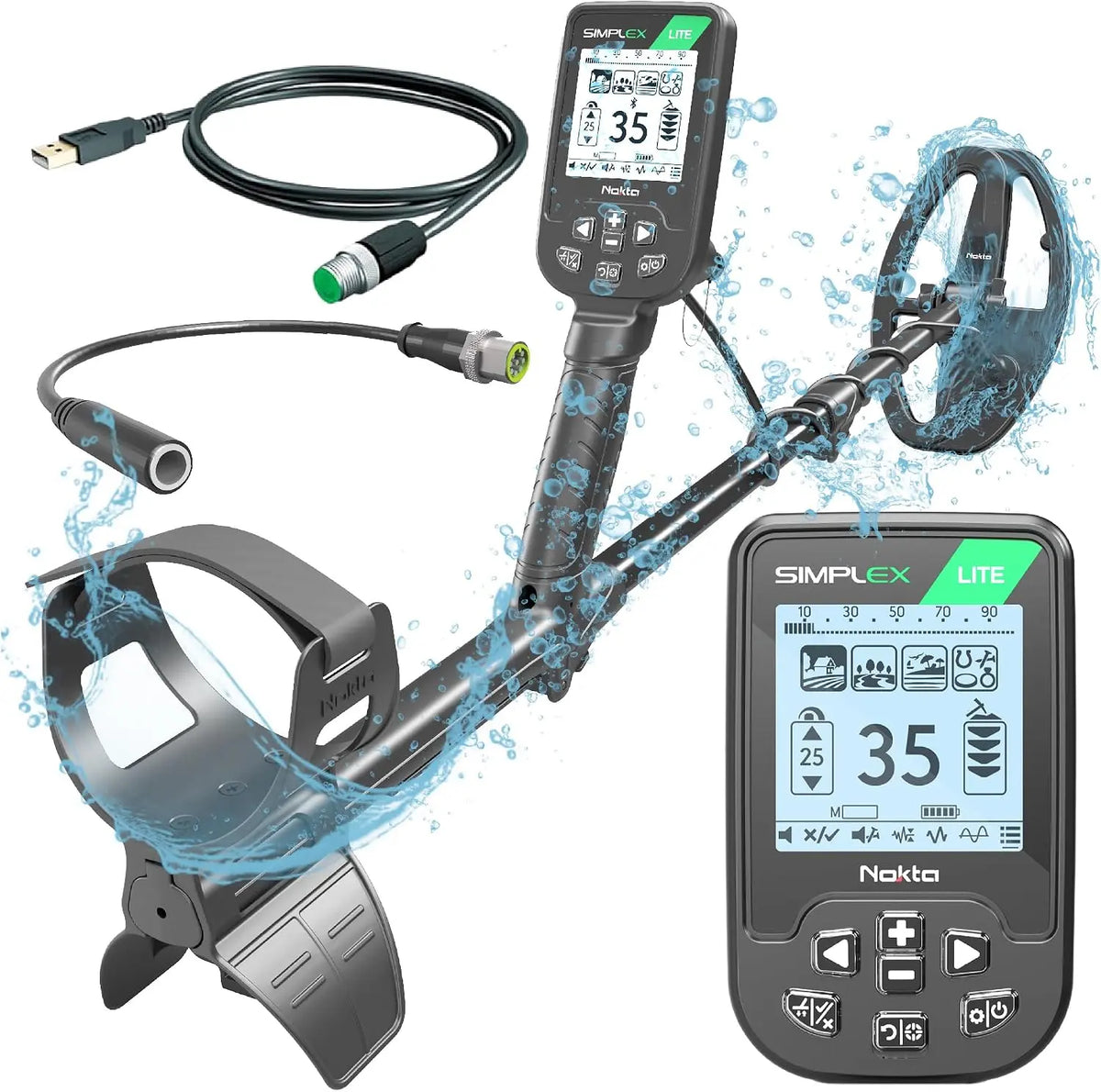 Nokta Simplex Lite Metal Detector with 9.5 Inch Waterproof DD Search Coil - Vibration for Detecting Underwater, Beach and All Metal Search Modes