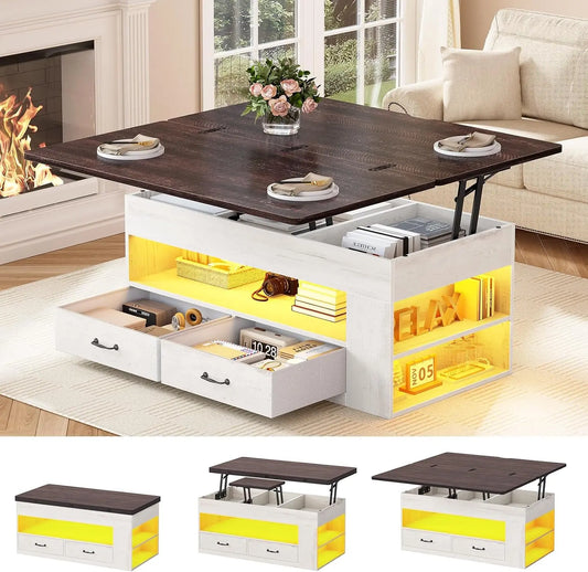 Itaar Lift Top Coffee Table - 4 in 1 Coffee Tables with Storage and Hidden Compartment, White