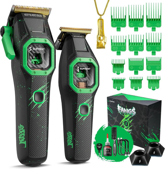 SUPRENT FANGS Professional Barber Clippers - High-Performance 13, 000 RPM Vector Motor Hair Clipper Barber Trimmer Set, Patented U-Teeth Blade, black