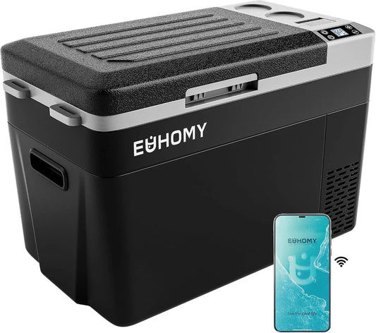 EUHOMY 32QT 12 Volt Refrigerator - Electric Cooler, Usable Battery, 4℉~68℉