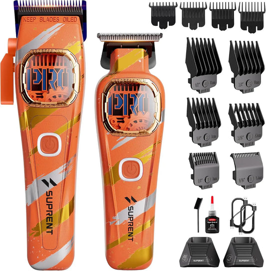 SUPRENT Sandstorm Professional Hair Clippers for Men - High Performance Motor Barber Clippers & Zero Gapped Trimmer Combo, Blue Titanium Blades