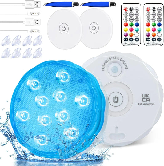 Pool Lights - Rechargeable Submersible LED Light with Strong Magnet Base, 2Pc