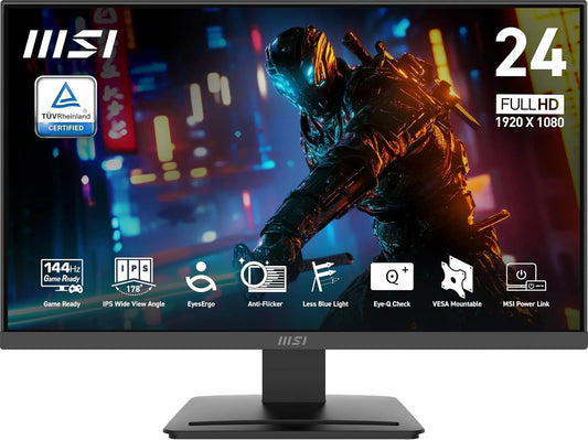 msi PRO MP243L E14 24-inch IPS 1920 x 1080 - FHD, Gaming Office Monitor, 144Hz, Free-Synch, HDR Ready, HDMI, VGA Port, VESA Mountable, Tilt, 1ms