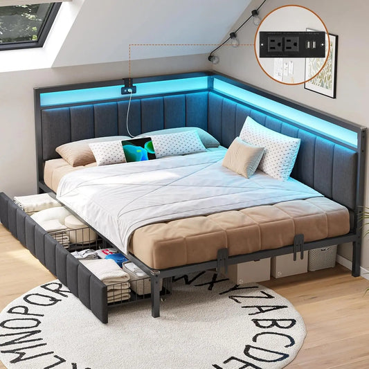DICTAC Corner Full Bed Frame - Gray
