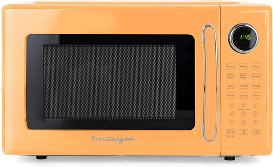 Nostalgia Modern Retro Compact Countertop Microwave Oven - 1.1 Cu. Ft., 1000-Watts with LED Digital Display, Child Lock, Easy Clean Interior, Orange