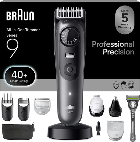 Braun All-in-One Series 9 Men's Electric Beard Trimmer - Hair Clipper, Shaver & Razor for Face, Hair & Body, AIO 9535 with Gillette Labs Razor