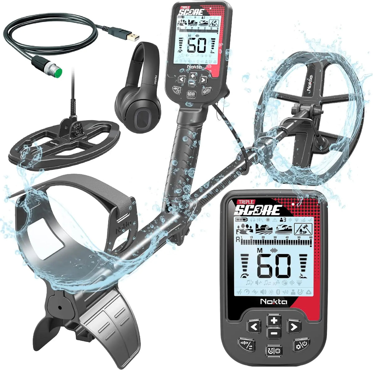 Nokta - Triple Score PRO Pack Metal Detector for Adults - Fully Waterproof, Rechargeable, Multi-Frequency, Easy-to-Use Detectors for Treasure Hunting