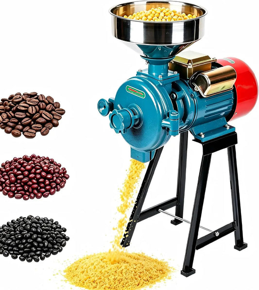 3000W Electric Grain Grinder - Adjustable-Grind Powder Mill, Commercial Corn Grinder with Hopper, Seasoning Grinder, Heavy-Duty Feed, Flour
