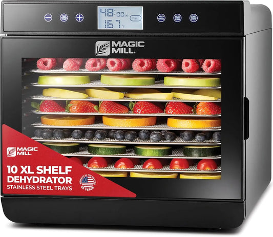 Magic Mill Food Dehydrator Machine - 10 Extra-Large Stainless Steel Trays, 700W Dryer for Beef Jerky, Fruits, Vegetables, Dog Treats