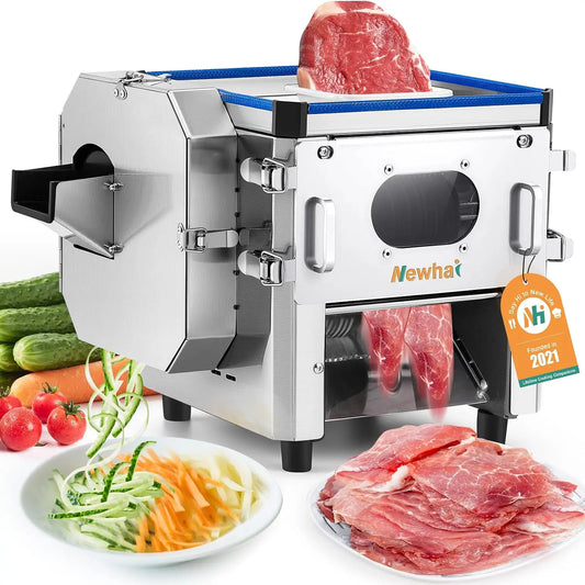 Newhai 2-in-1 Commercial Meat & Vegetable Cutter - 850W 3.5mm Slicer 110V