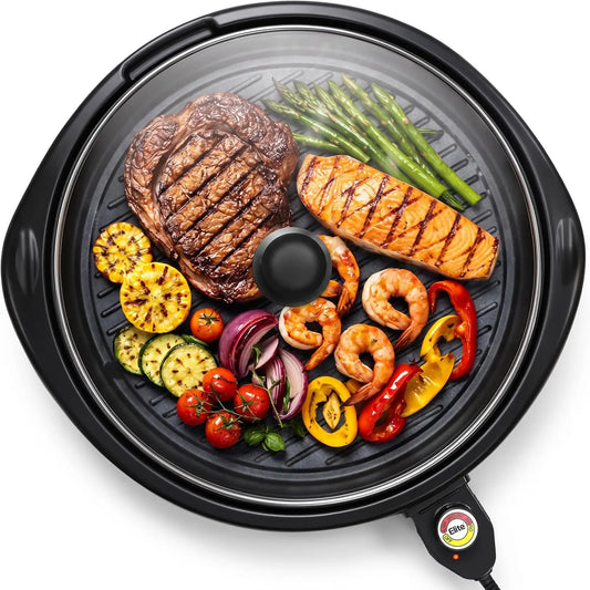 Elite Gourmet EMG-980BX Indoor Electric Round Grill - Nonstick, 14 Inch Black