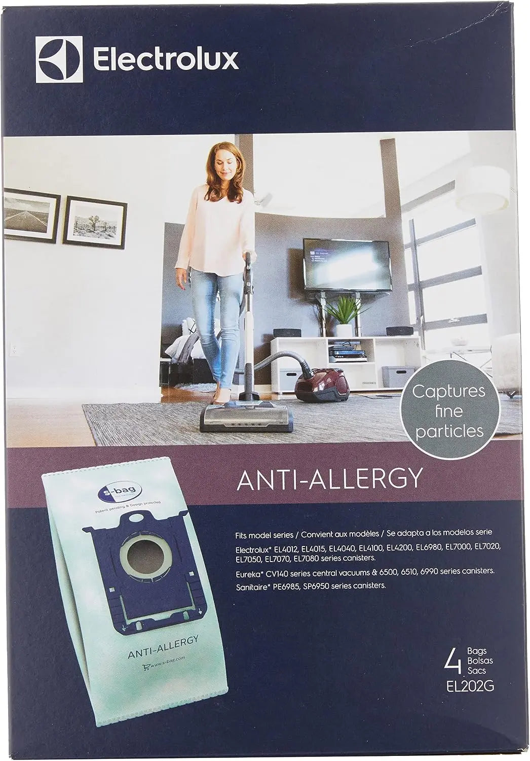 Electrolux EL202G S-Bag Anti-Allergy Synthetic Vacuum Bags - 4 Pack, Blue