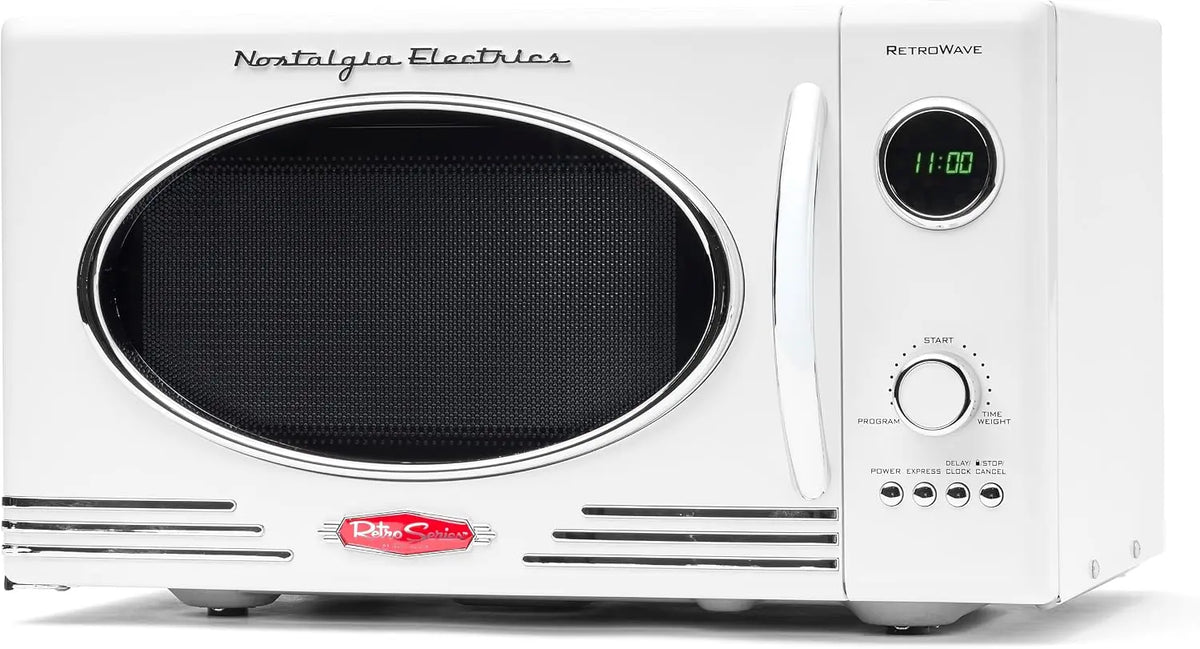 Nostalgia NRMO9WH Microwave Oven - 0.9 Cu. Ft. 800-Watts with LED Digital Display, Child Lock, Easy Clean Interior, White