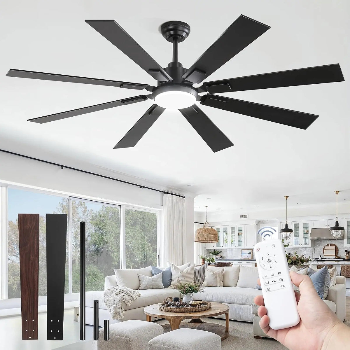 ZMISHIBO 62 Inch Ceiling Fans with Lights for Patio - Living Room, Remote