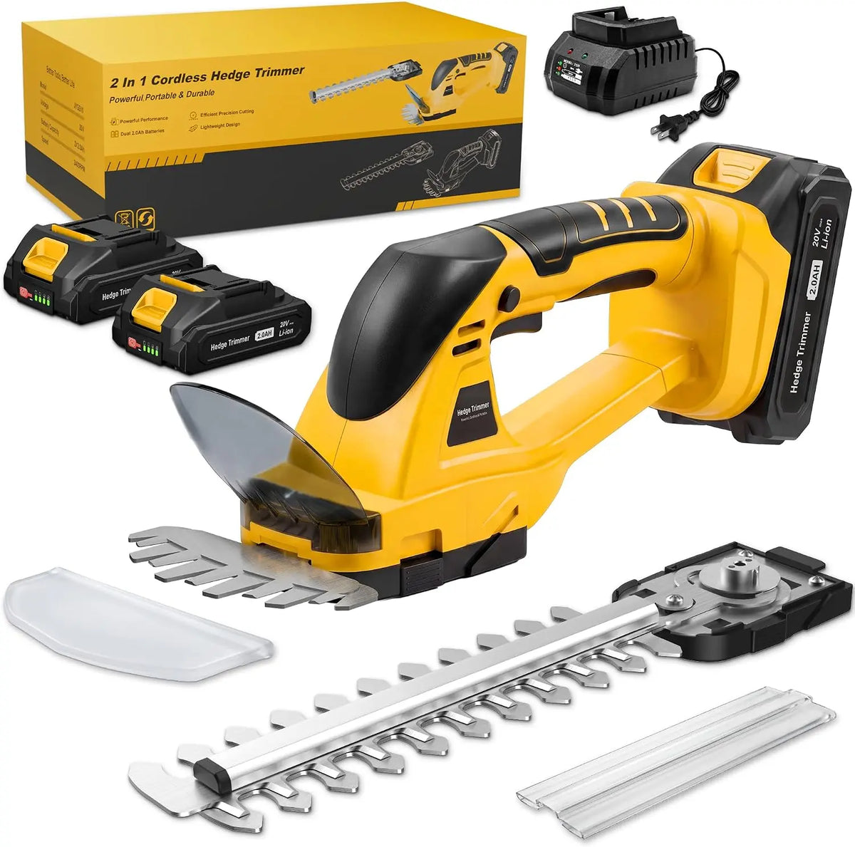 2-in-1 Electric Hedge Trimmer Cordless for Garden & Bush - 2x2.0Ah Batteries
