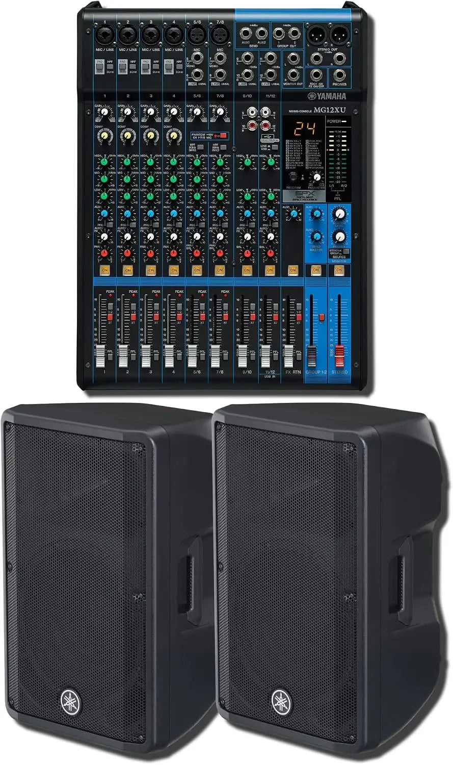 Yamaha MG12XU 12-Channel USB Mixing Console Bundle with 2x DBR12 12-Inch 1 - 000W Powered Speakers, 6 D-PRE Preamps, SPX Effects, Worship, DJs, Events