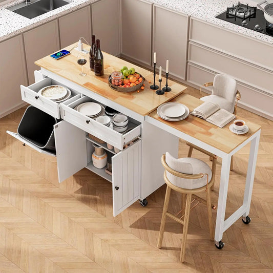 Kitchen Islands with Extendable Dining Table - Mobile Storage Islands, White