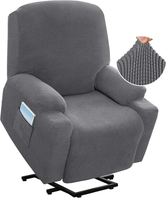 H.VERSAILTEX Stretch Couch Cover Recliner Cover Electric Power Lift Recliner Chair Cover Fitted Standard Large Power Lift Recliner - Side Pocket, Gray