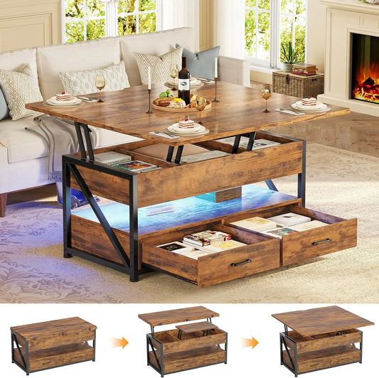 Itaar 40 Inch Lift Top Coffee Table with 2 Drawers Storage for Living Room