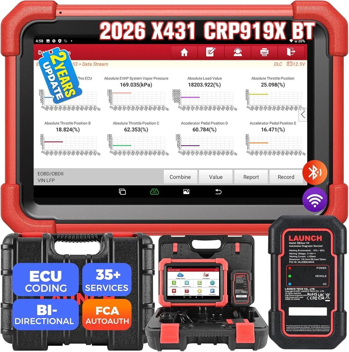 LAUNCH X431 CRP919XBT OBD2 Scanner - 2026 Wireless Bidirectional Scan Tool