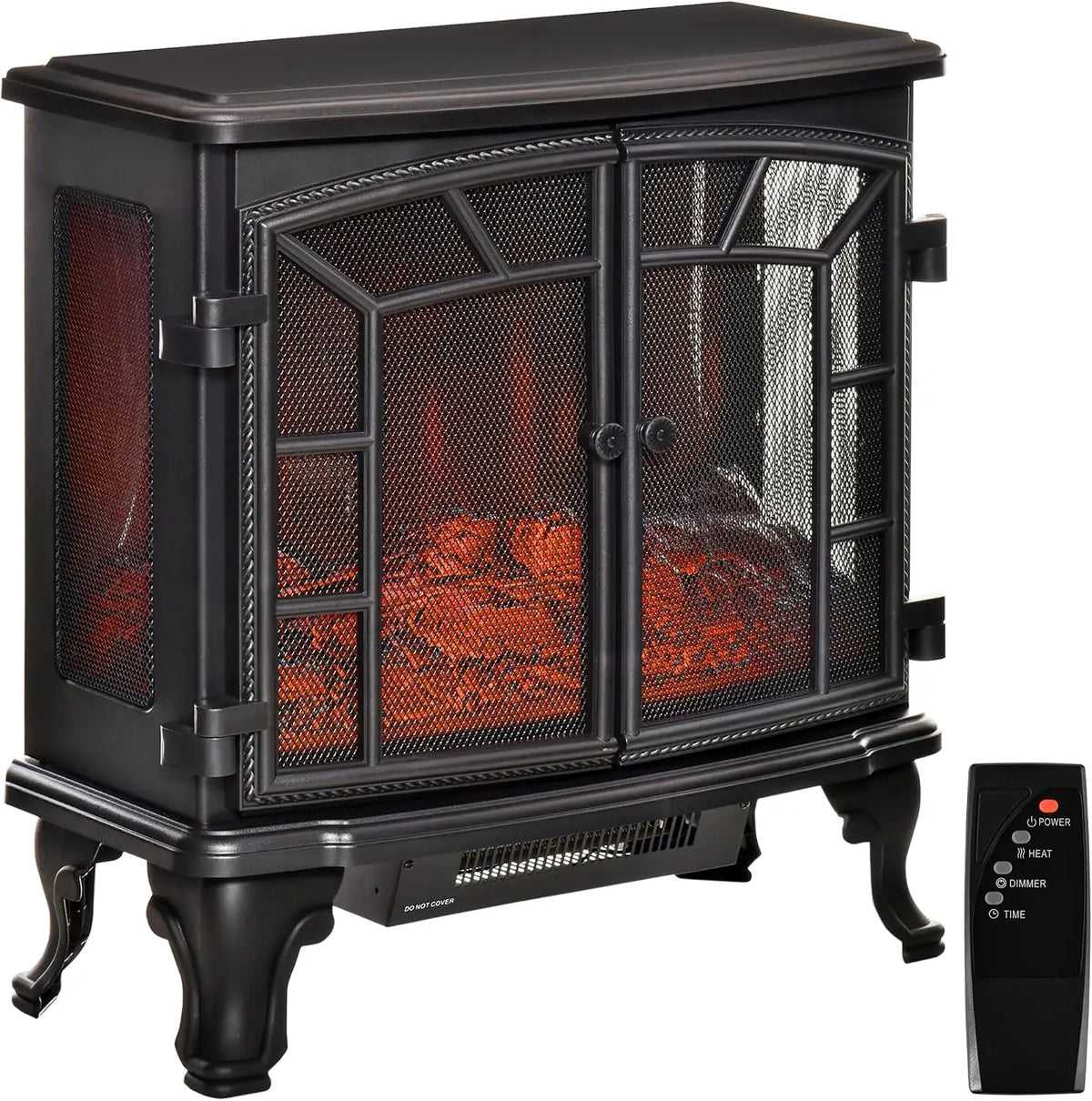 HOMCOM 27 Inch Electric Fireplace Heater with LED Flames 750W/1500W Black