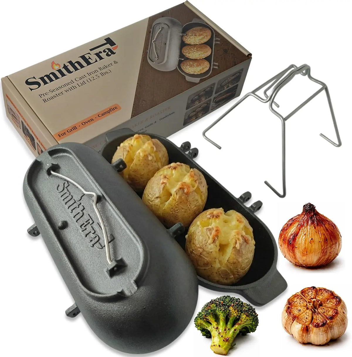 Cast Iron Potato Baker with Lid for Grill - Oven & Campfire