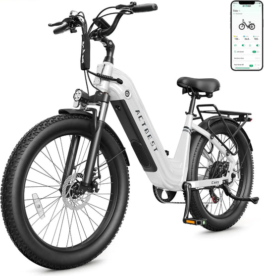 ACTBEST Cozy Electric Bike for Adults - 1800W Peak Motor, 24 Inch Fat Tire Ebike with Removable 48V 15.6Ah 748.8Wh Built-in Battery 75 Miles Max Rang
