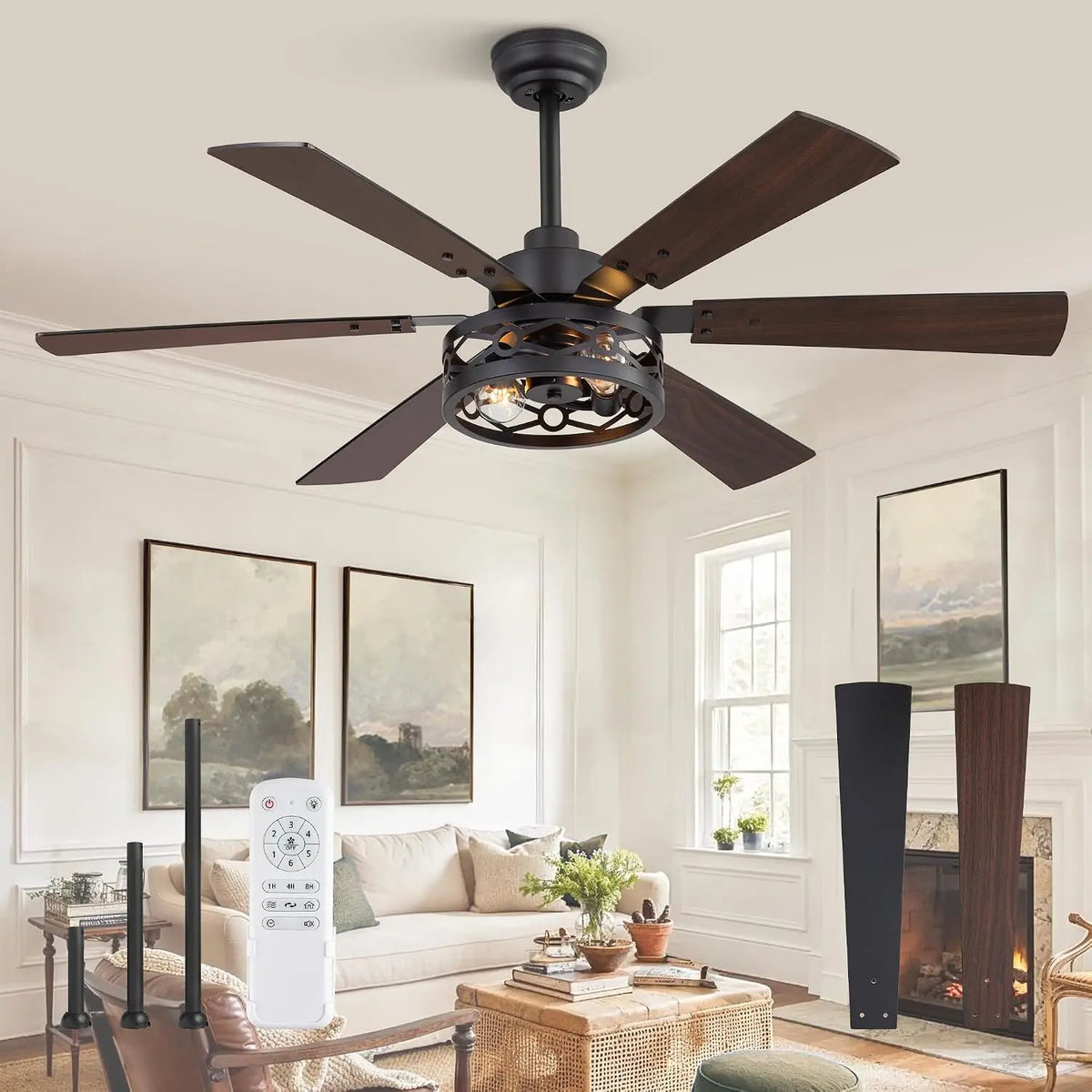 Fanbulous 50 Inch Ceiling Fan with Light and Remote - Farmhouse Small, Black