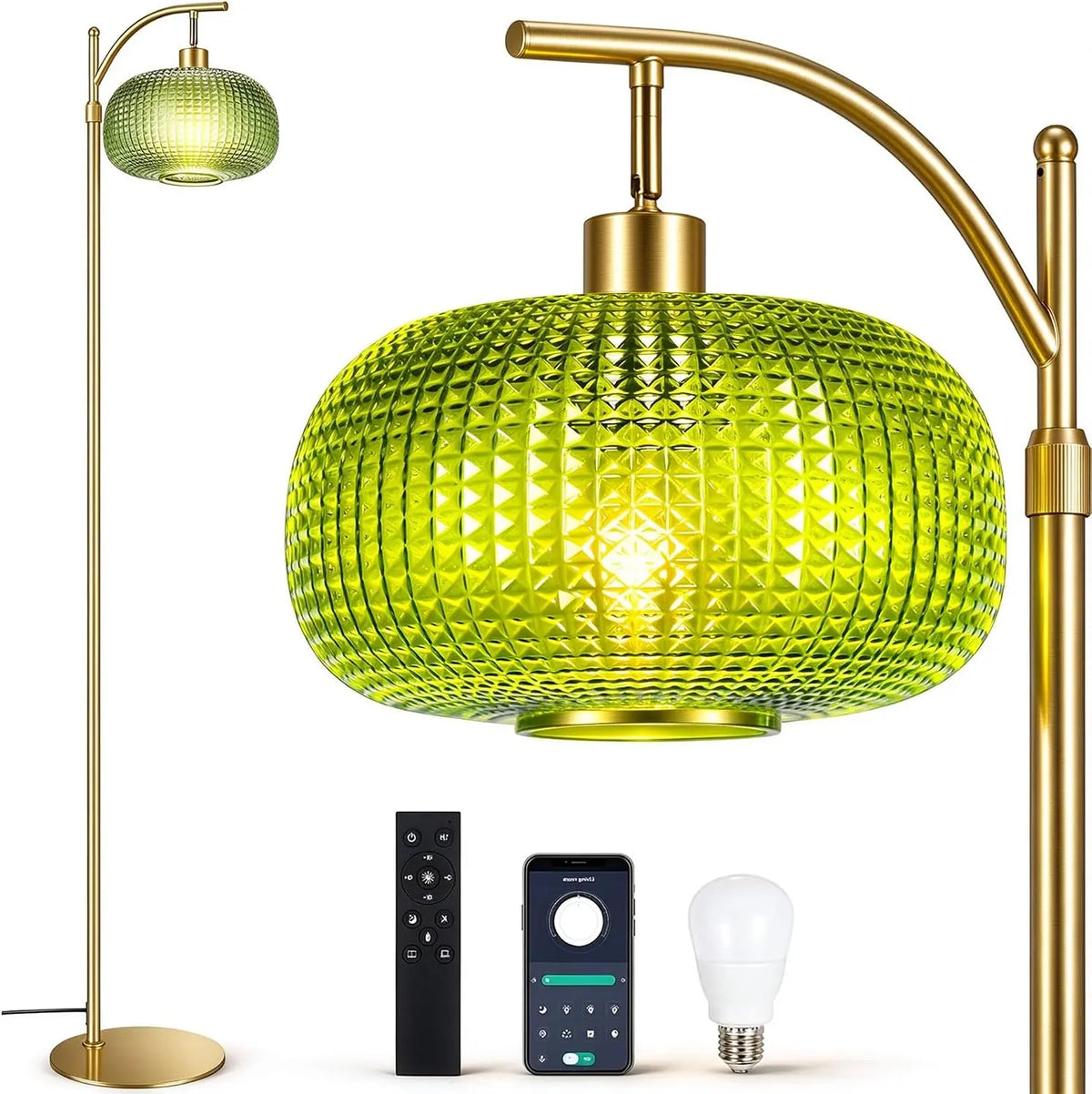 Modern Floor Lamp for Living Room - Mid Century Standing Lamp Green Shade