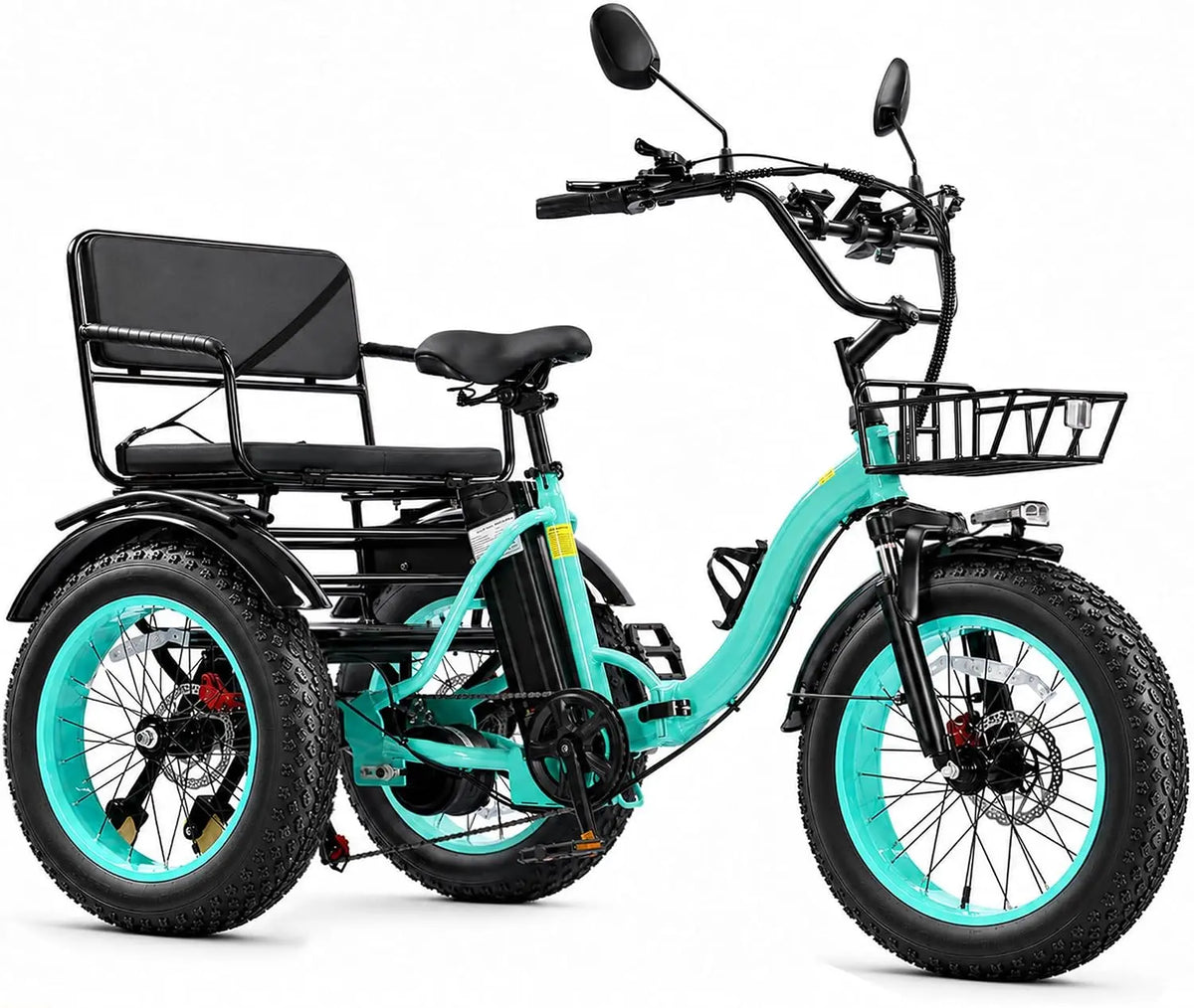 KAKIGO Electric Tricycle with Passenger Seat - Peak 1350W Two Seater Electric Tricycle for Adults, 48V 15.6Ah 2 Seater Electric Trike